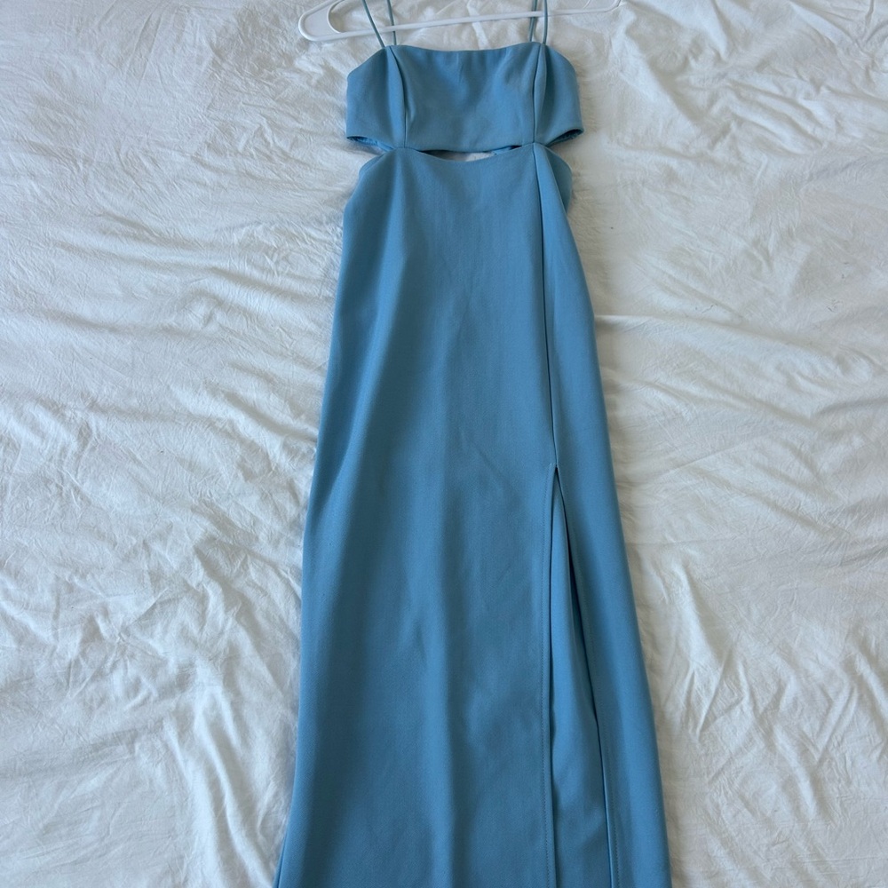 Blue Spaghetti Strap Sundress with Slit for Wedding Guest